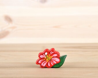 Wooden red flower figurine toy Waldorf inspired play space