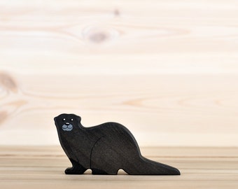 Wooden Otter figurine Sea beaver animal figure Forest Animal Toy Waldorf wooden figurines