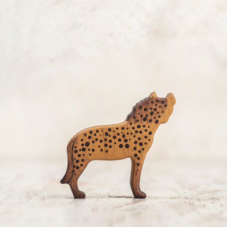 Handmade Wooden Hyena Figurine for Kids 3 Educational and Fun Safari Animal Toy Best gift for kids Wooden African Animals image 2