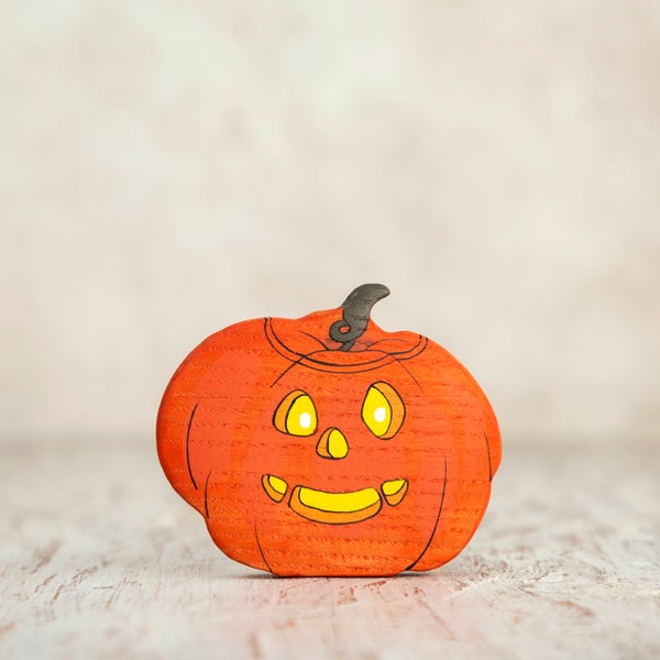 Handcrafted Wooden Jack-o-Lantern Toy - Perfect Halloween and Autumn Decoration