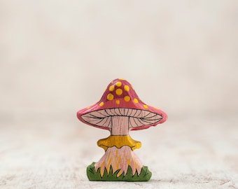 Enchanting Wooden Pink Fairy Mushroom - Handmade Whimsical Toy for Magical Play and Decor