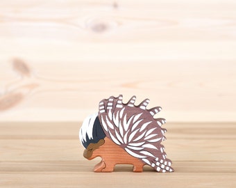 Wooden porcupine figurine toy exotic animals