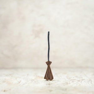 Wooden Witch&#39;s Broom Figurine | Hand-Painted Halloween Broomstick for Witch Playsets & Halloween Décor