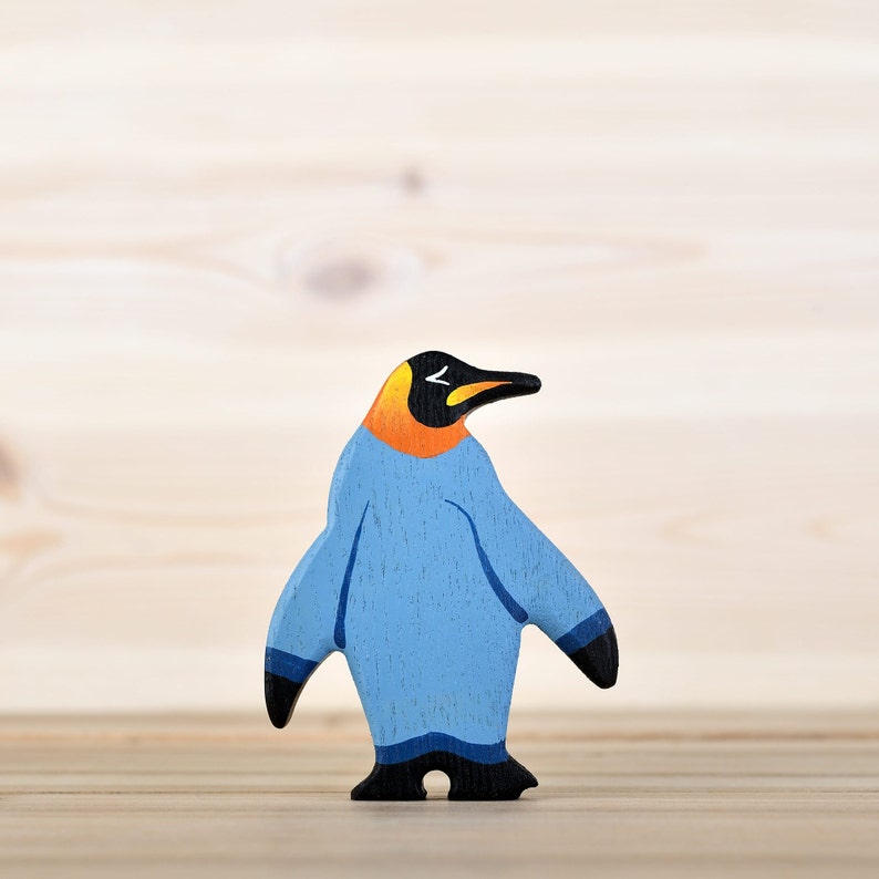 Wooden toy King Penguin figurine South pole animal image 2