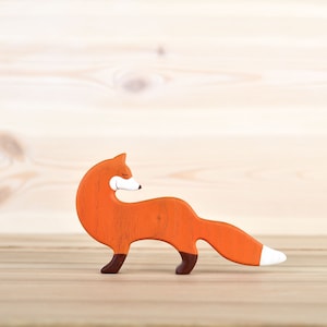 Handmade Wooden Fox Figurine: Waldorf Forest Animal Toy