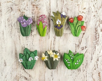 Wooden Spring Flowers Set Home Decor Spring Collection