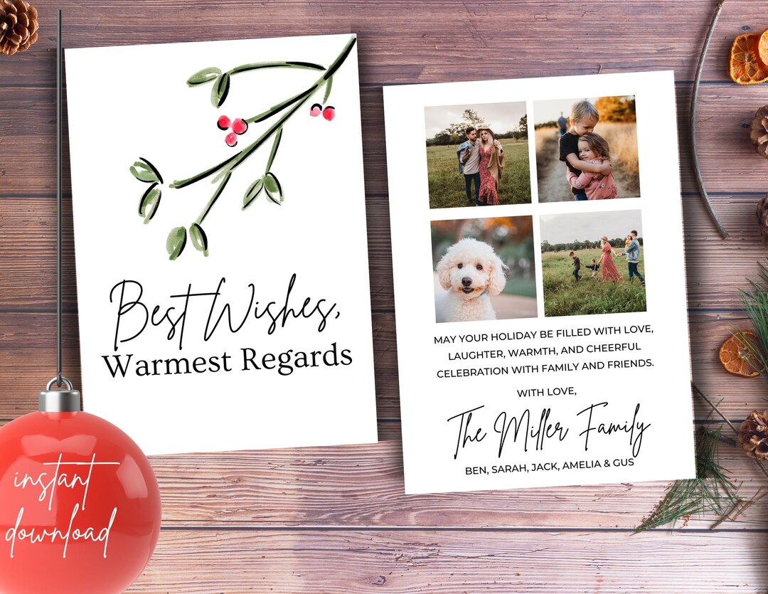 Christmas Card Editable Template | Family Photos | Holiday Card | Photo ...