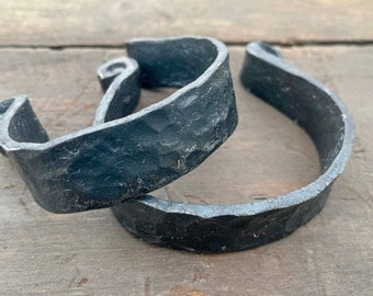 Optional Personalized Iron Cuff Bracelet Curled Blacksmith Hand Forged