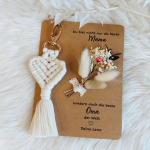 Karte beste Mama, Geschenkset Mama Oma, Personalisiert, Makramee Schlüsselanhänger mit Karte