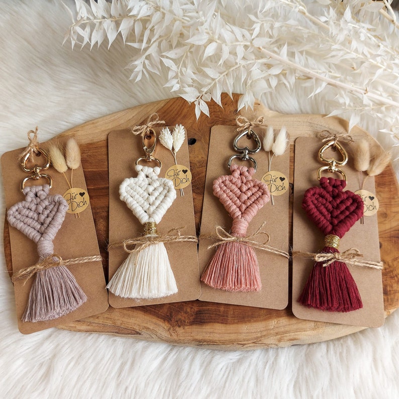 Makramee Schlüsselanhänger, Boho, Hochzeitsgeschenke, Schlüsselanhänger, Herz, Weihnachtsgeschenke Bild 8