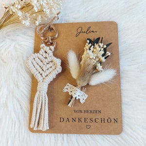 Karte mit Makramee personalisiert, Dankeskarte mit mini Strauß personalisiert, personalisiertes Geschenk mit Makramee