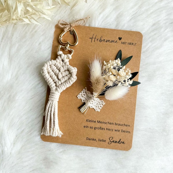 Macrame Keychain with Greeting Card, Personalized Midwife Gift, Midwife Thank You, Midwife Card