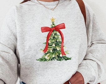 Felpa con fiocco di Natale, regali di Natale Coquette, maglione con fiocco Coquette, girocollo natalizio con fiocco rosso Coquette, maglione con fiocco natalizio