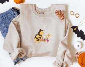 Felpa di Halloween Pooh, maglietta Pooh, maglione con orso Pooh, maglietta vintage di Halloween Pooh, felpa con zucca e orso Pooh di Halloween