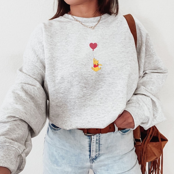 Valentine's Day Winnie the Pooh Sweatshirt, Vintage Winnie the Pooh Oversized Crewneck, Heart Balloon Winnie the Pooh Sweater For Her