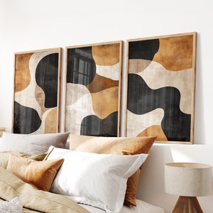 Set of 3 Abstract Earth Tone Prints, Terracotta Burnt Orange Black Beige Neutral Wall Art, Modern Boho Gallery Wall Art Decor, Printable Art