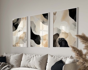Set of 3 Prints, Black and Beige Wall Art, 3 Piece Art Prints, Neutral Wall Art, Living Room Art, Set of 3 Prints, Bedroom Wall Art