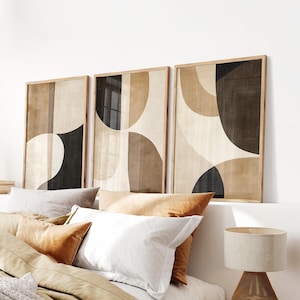 Set of 3 Neutral Abstract Wall Art Prints, Wood Brown and Beige Home Decor, Large Abstract Wall Art, Earth tone Set Boho Modern Printable