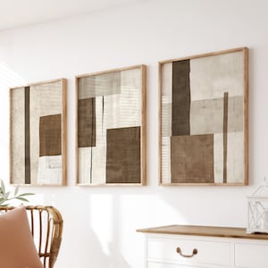 Neutral Wall Art, Brown Beige Wall Art, Bedroom Abstract Wall Art, 3 Piece Wall Art Set Digital Art Prints Minimalist Modern Wall Art