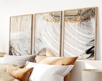 3 Piece Art Prints, Abstract Poster Set, Bedroom Wall Art, Beige White Wall Art, Dining Room Art, Black and White Minimalist Contemporary