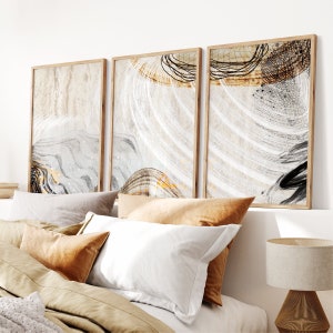 3 Piece Art Prints, Abstract Poster Set, Bedroom Wall Art, Beige White Wall Art, Dining Room Art, Black and White Minimalist Contemporary