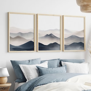 Set von 3 Art Prints Blau Beige abstrakte Bergkristall druckbare Kunstdruck, minimalistische Galerie-Wandset, neutrale Wandkunst, herunterladbare Drucke
