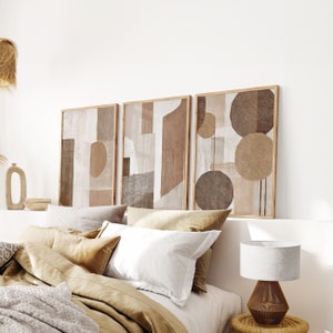 Set di 3 stampe artistiche da parete astratte neutre, stampe artistiche da parete marroni e beige, grandi stampe artistiche da parete astratte, set di 3 stampe artistiche da parete moderne Boho.