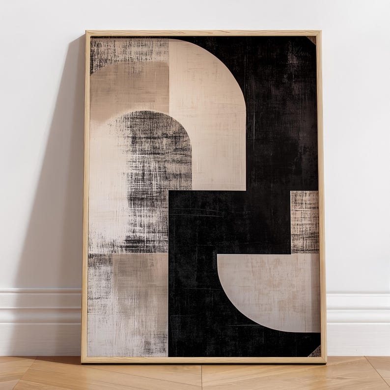 Modern Abstract Neutral Gallery Wall Art Set of 3 Black and Beige ...
