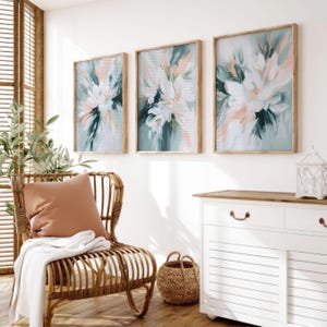 Set of 3 Abstract Flower Wall Art Prints - Modern Floral Digital Prints ...