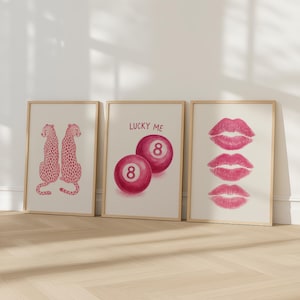 Pink Wall Art Decor for Girls, Set of 3 Trendy Home Prints, Retro Wall Art Watercolor, Pink Cheetah Print, Dorm Room Decor, Printable Poster