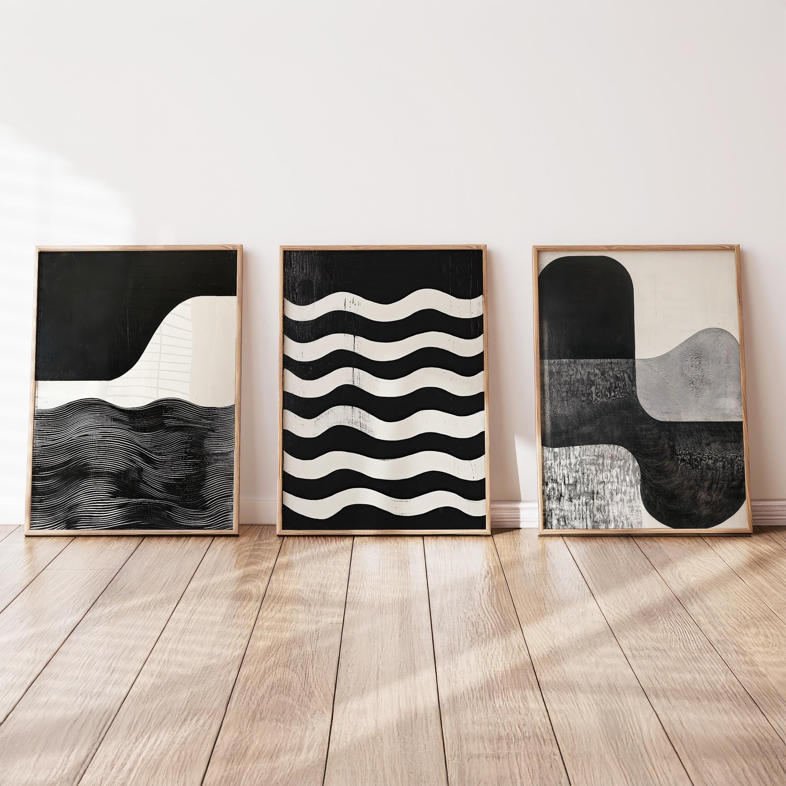 Set of 3 Modern Neutral Abstract Gallery Wall Neutral Nordic Prints ...