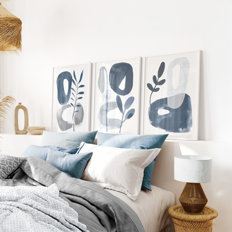 Set of 3 White Blue Wall Art Prints, Abstract Matisse Art Print, Blue ...