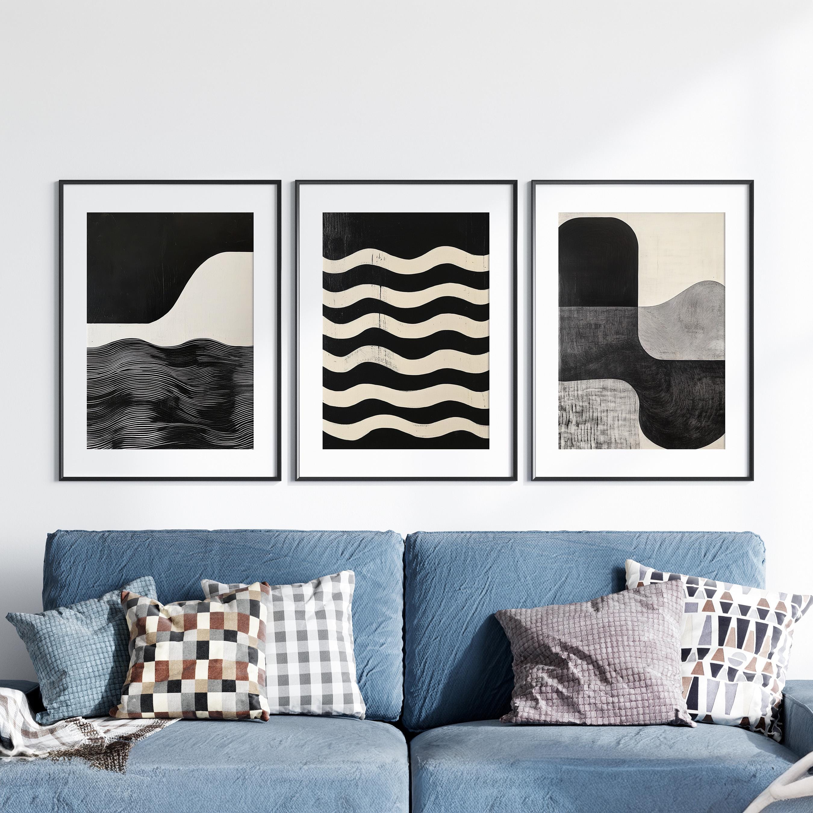 Set of 3 Modern Neutral Abstract Gallery Wall Neutral Nordic Prints ...