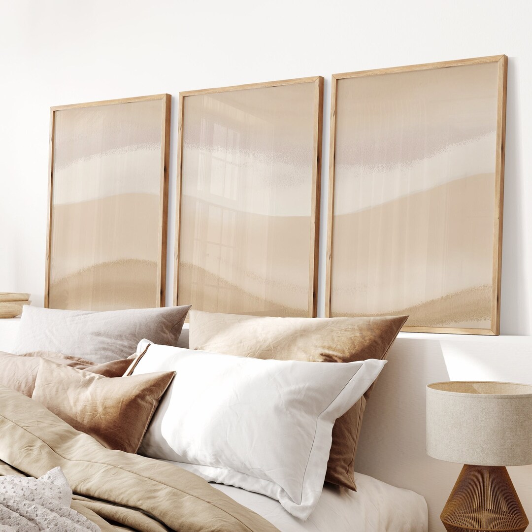 Beige Abstract Gallery Wall Art Set of 3 Simple Neutral Nordic Prints ...