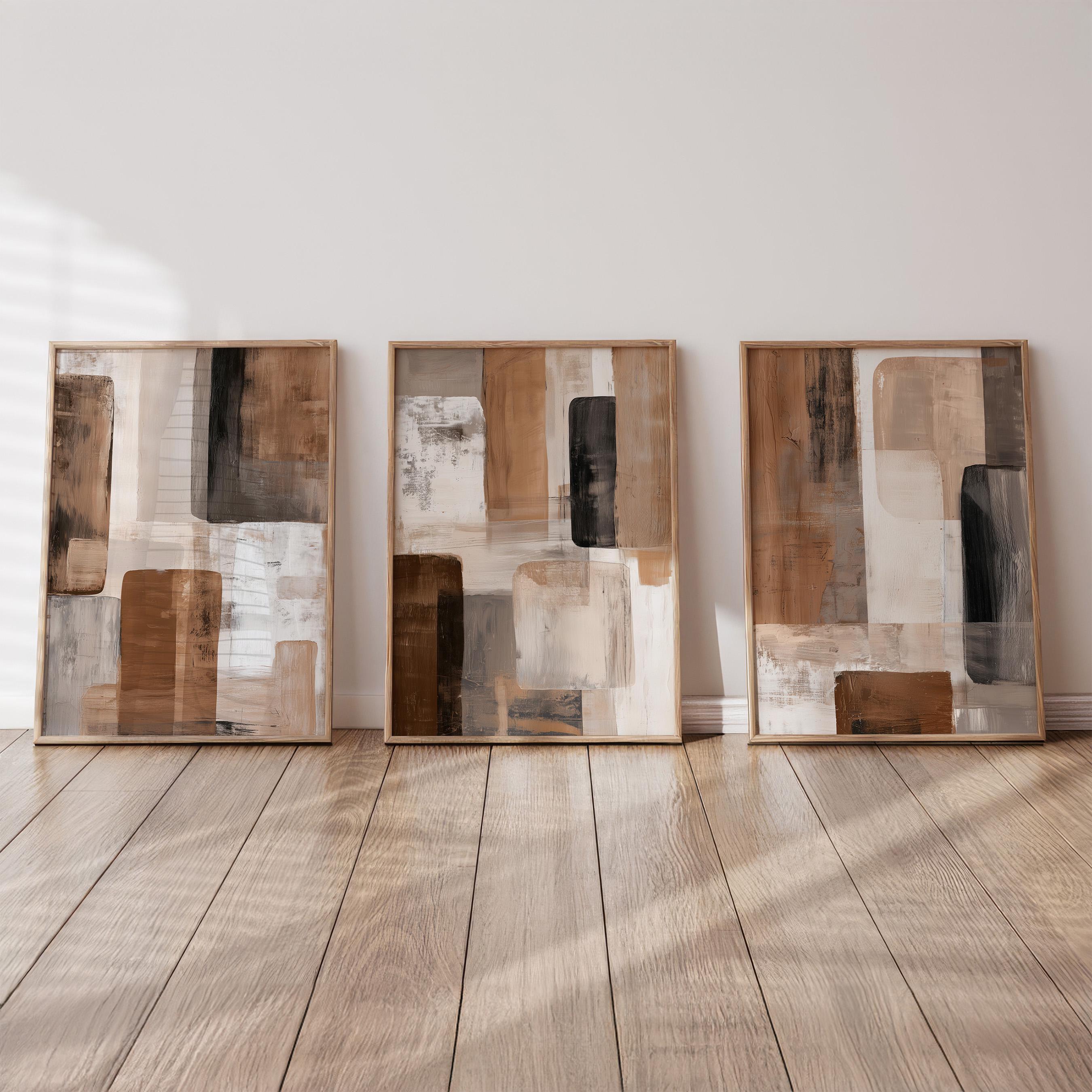 Set of 3 Neutral Abstract Wall Art Prints, Brown and Beige Wall Art ...