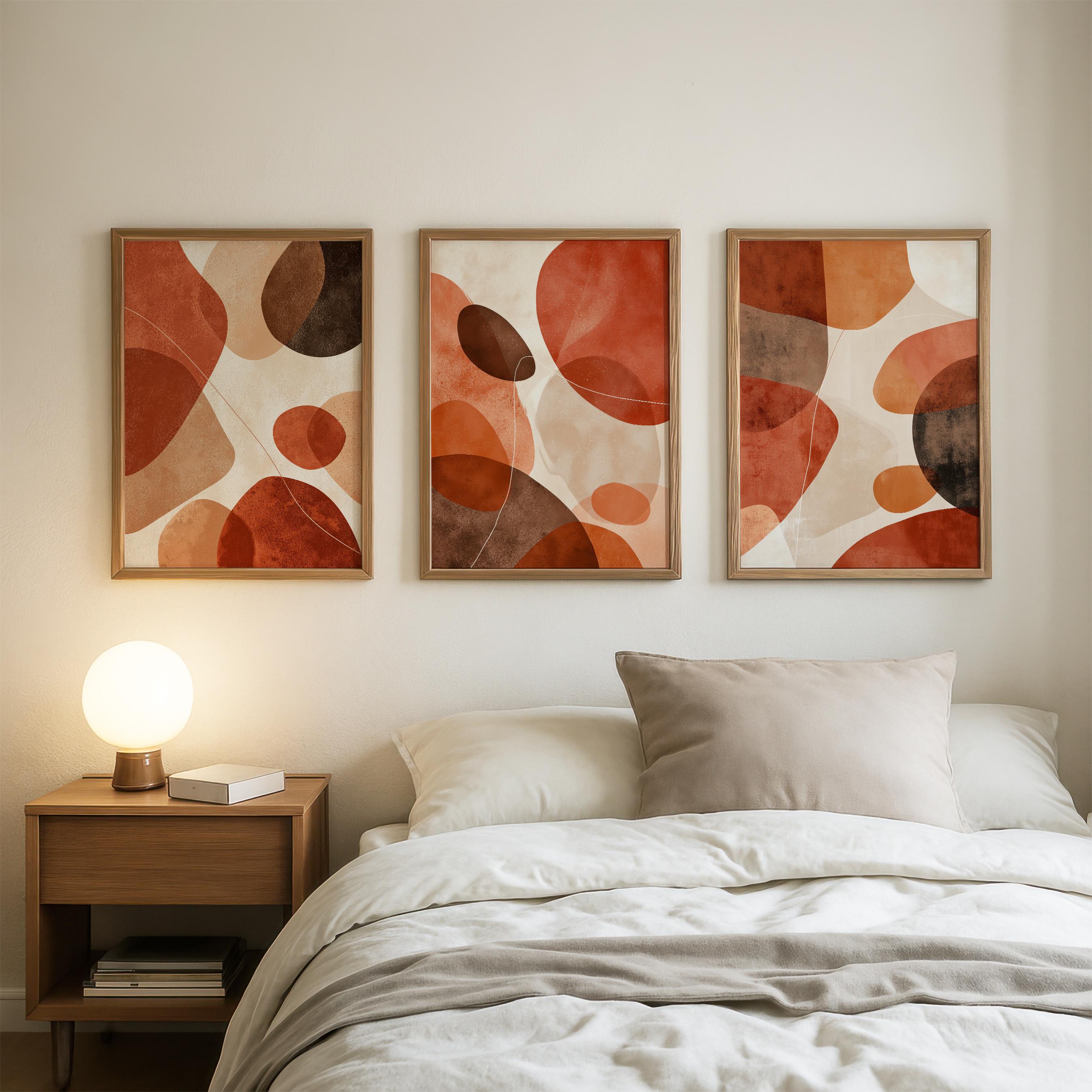 Boho Abstract Wall Art Set of 3 | Terracotta & Beige Mid-century Modern ...