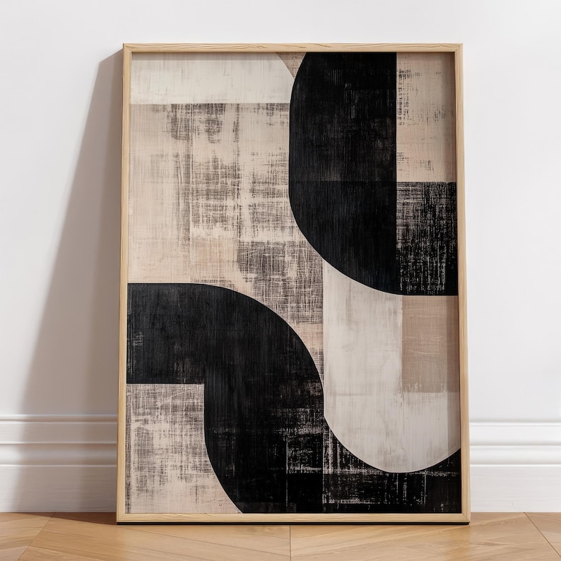 Modern Abstract Neutral Gallery Wall Art Set of 3 Black and Beige ...