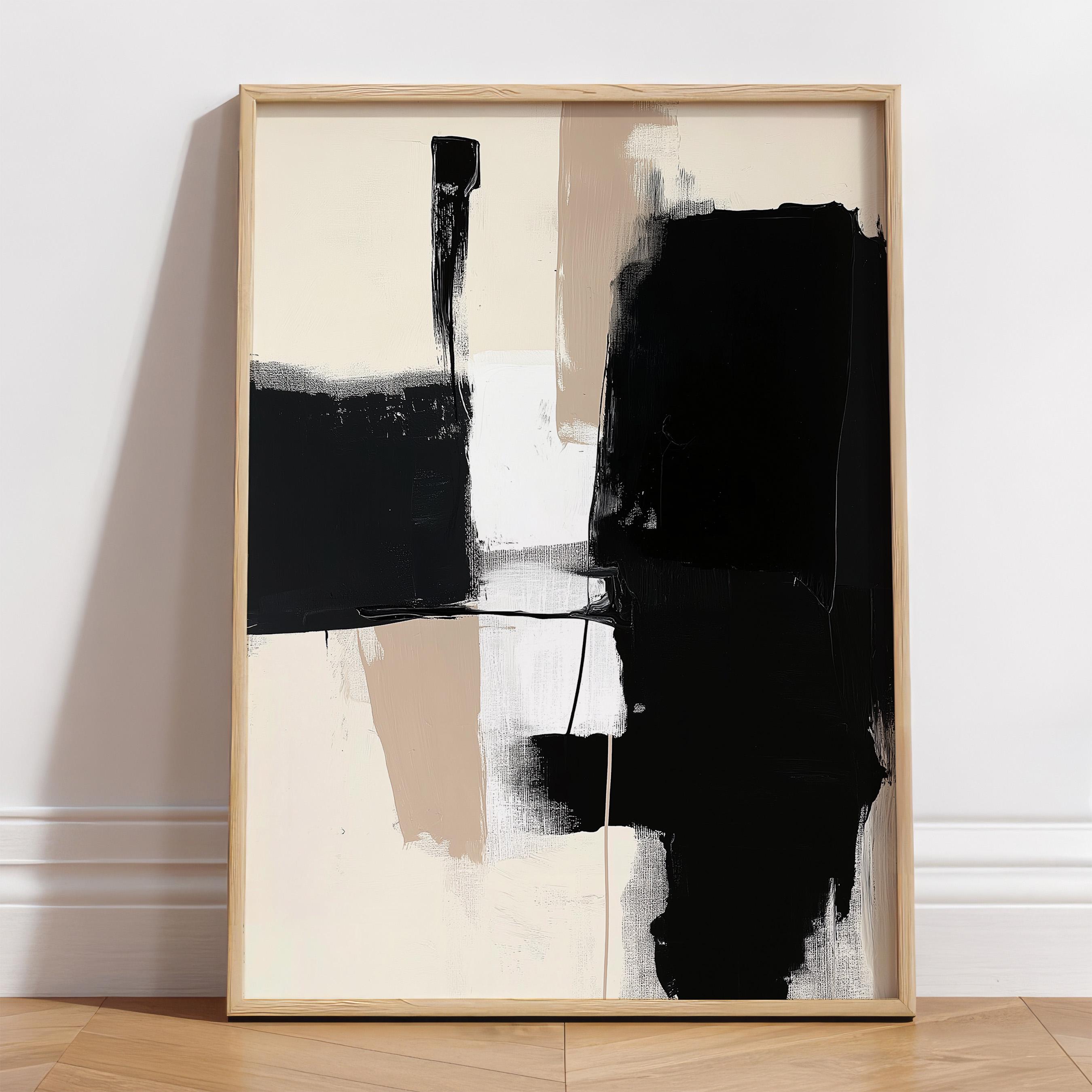 3 Piece Wall Art, Abstract Modern Wall Art, Set of 3 Black and Beige ...