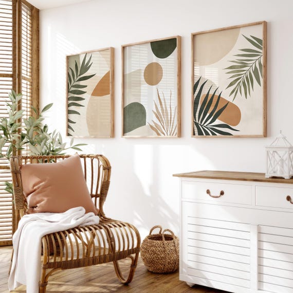 Warm Neutral Tones Printable Wall Art Set of 3, Modern Rustic Decor, Minimalist Abstract Shapes, Digital Download