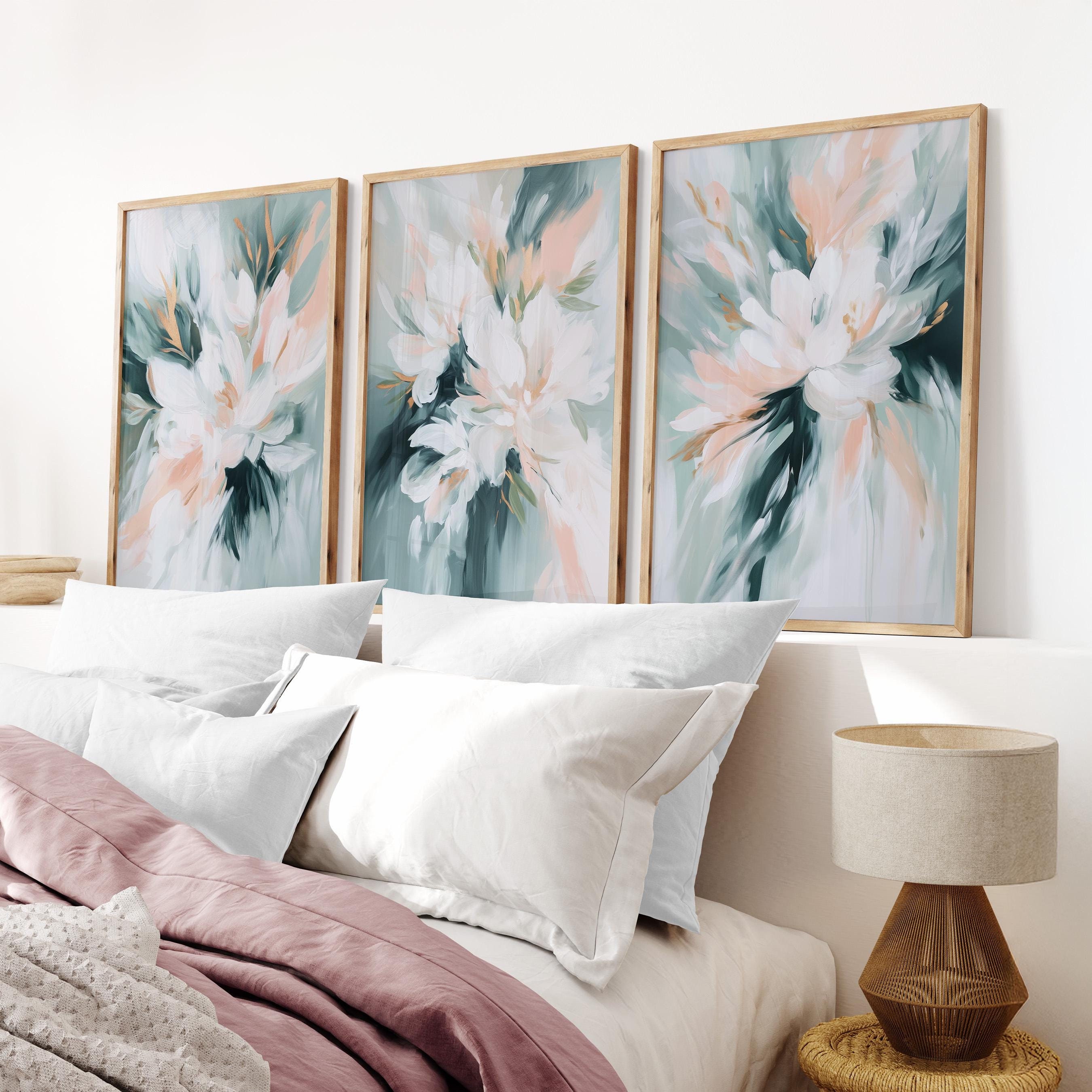 Set of 3 Abstract Flower Wall Art Prints - Modern Floral Digital Prints ...