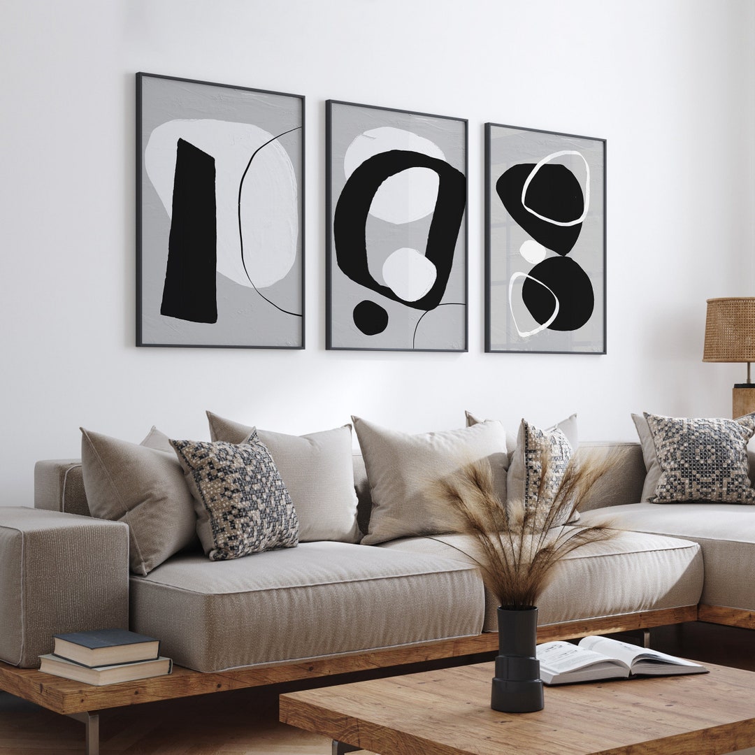 Neutral Wall Art, Grey Black Wall Art, Large Abstract Wall Art, 3 Piece ...