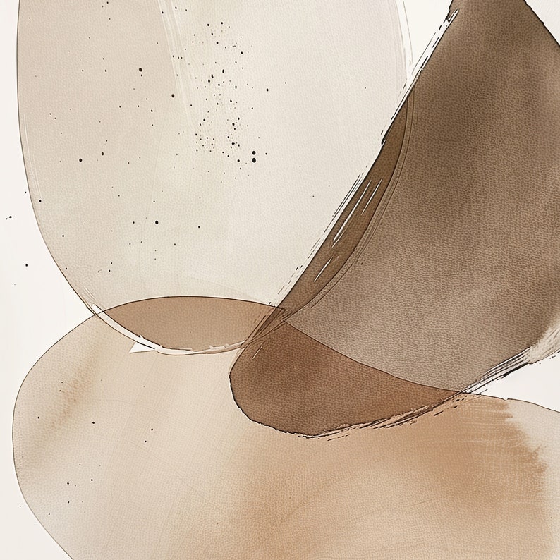 Puede incluir: Impresi&oacute;n de arte abstracto con formas superpuestas en tonos marrones y beige. Las formas est&aacute;n pintadas en un estilo acuarela, creando un aspecto suave y et&eacute;reo.