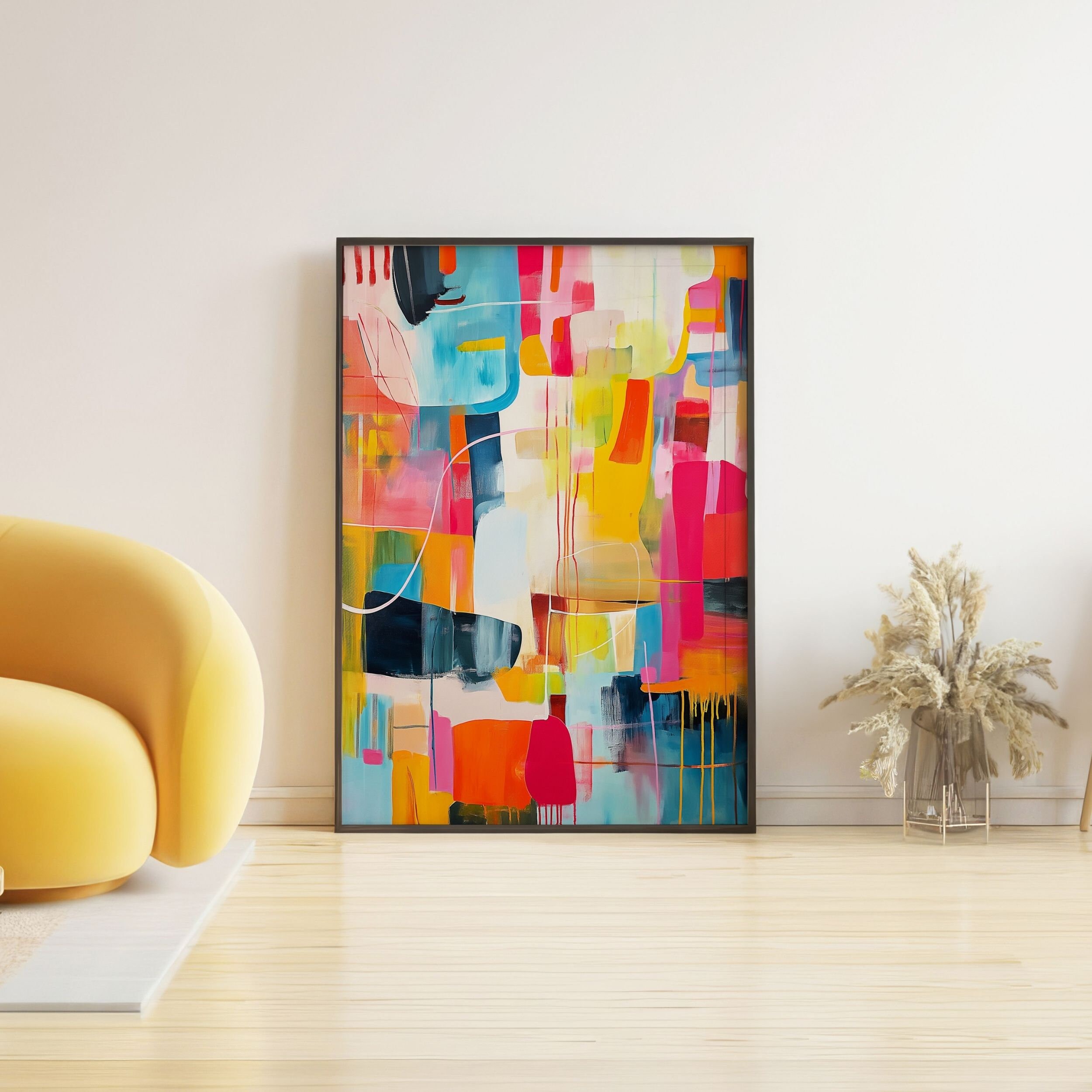 Large Colorful Abstract Print - Modern Decor Wall Art - Multicolour ...