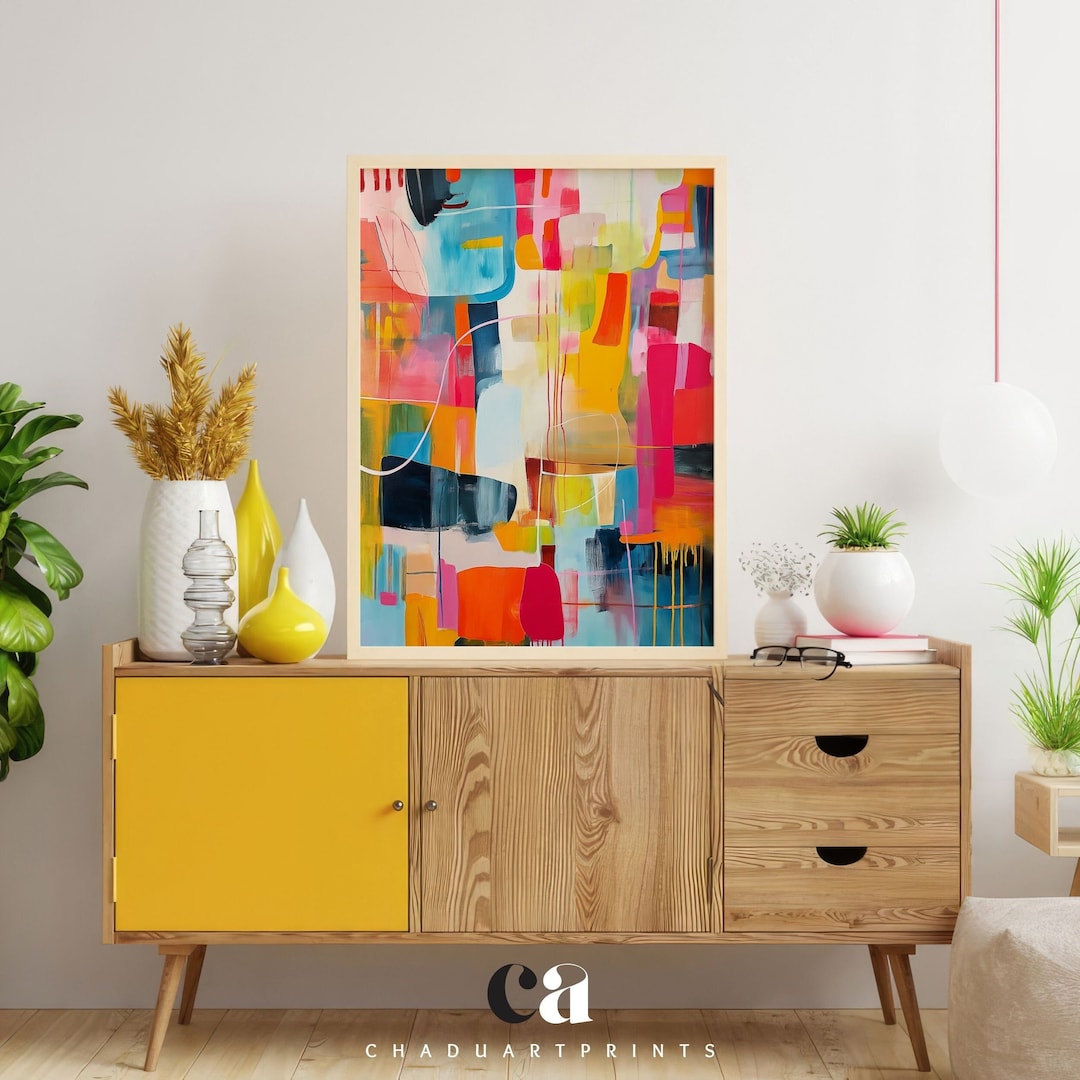 Large Colorful Abstract Print Modern Decor Wall Art Multicolour
