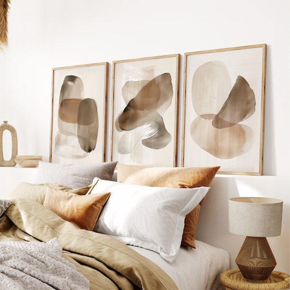 Set of 3 Neutral Modern Wall Art Prints, Nordic Brown and Beige Wall Art, Large Abstract Wall Art, 3 Piece minimalistWall Art Set