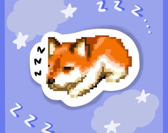 Dog Sticker Cute, Waterproof Sticker, Pixel Art, Kawaii Shiba Inu