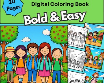 Back to School #2.  A variety of coloring pictures with elementary and middle school kids in greyscale coloring pdf.