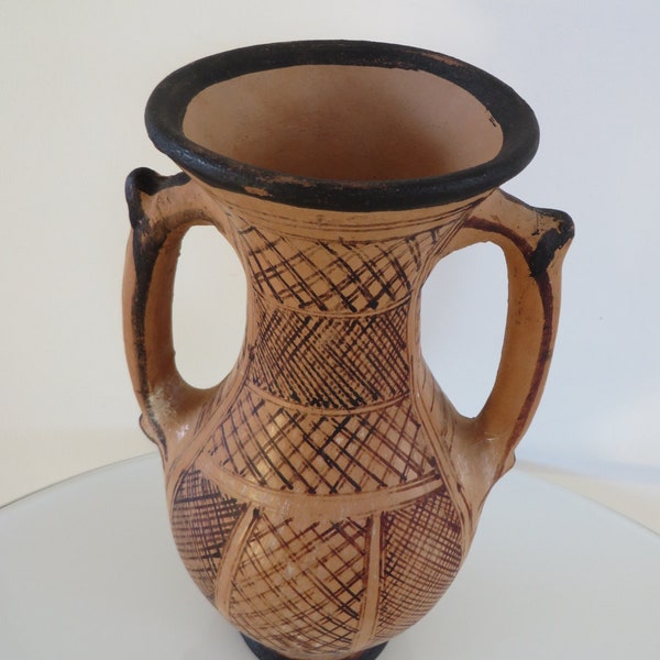 Moroccan or Algerian Berber Kabyle clay jar with minimalist geometric patterns