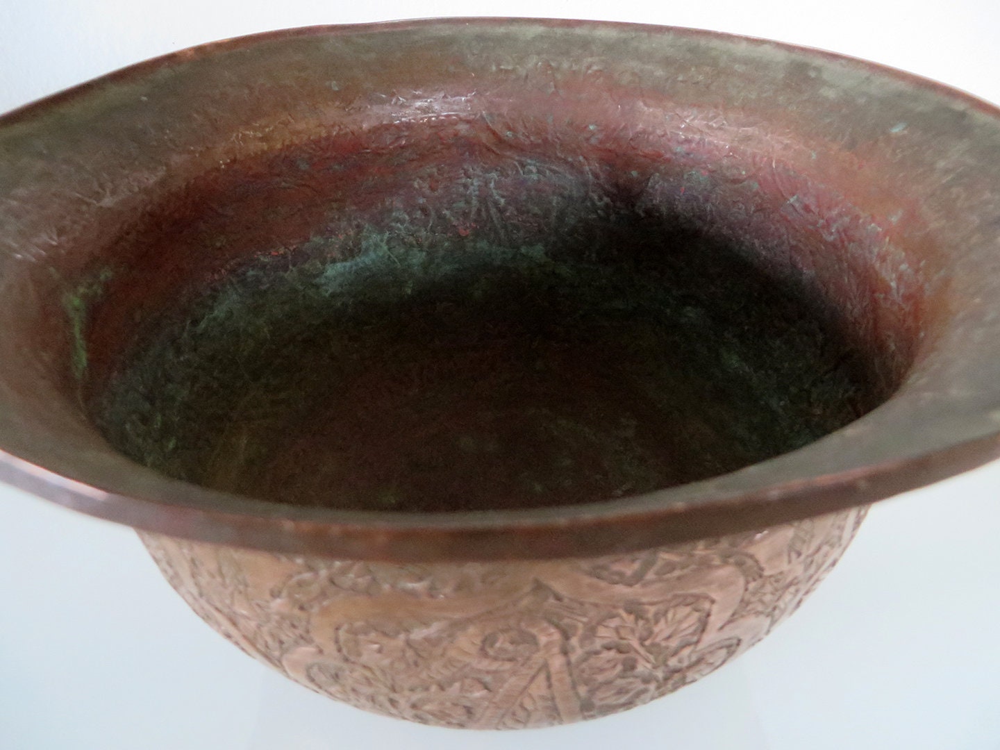 Antique Copper Kashmiri Pot, Handcrafted and Finely Engraved