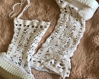 Handmade crochet long boots unique design festival or wedding